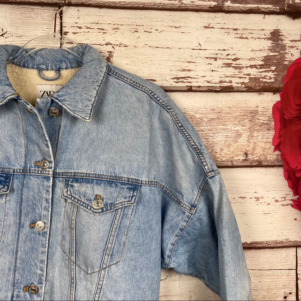 NWT Zara Oversize Denim Jacket w/ Faux Shearling - Picture 4 of 16
